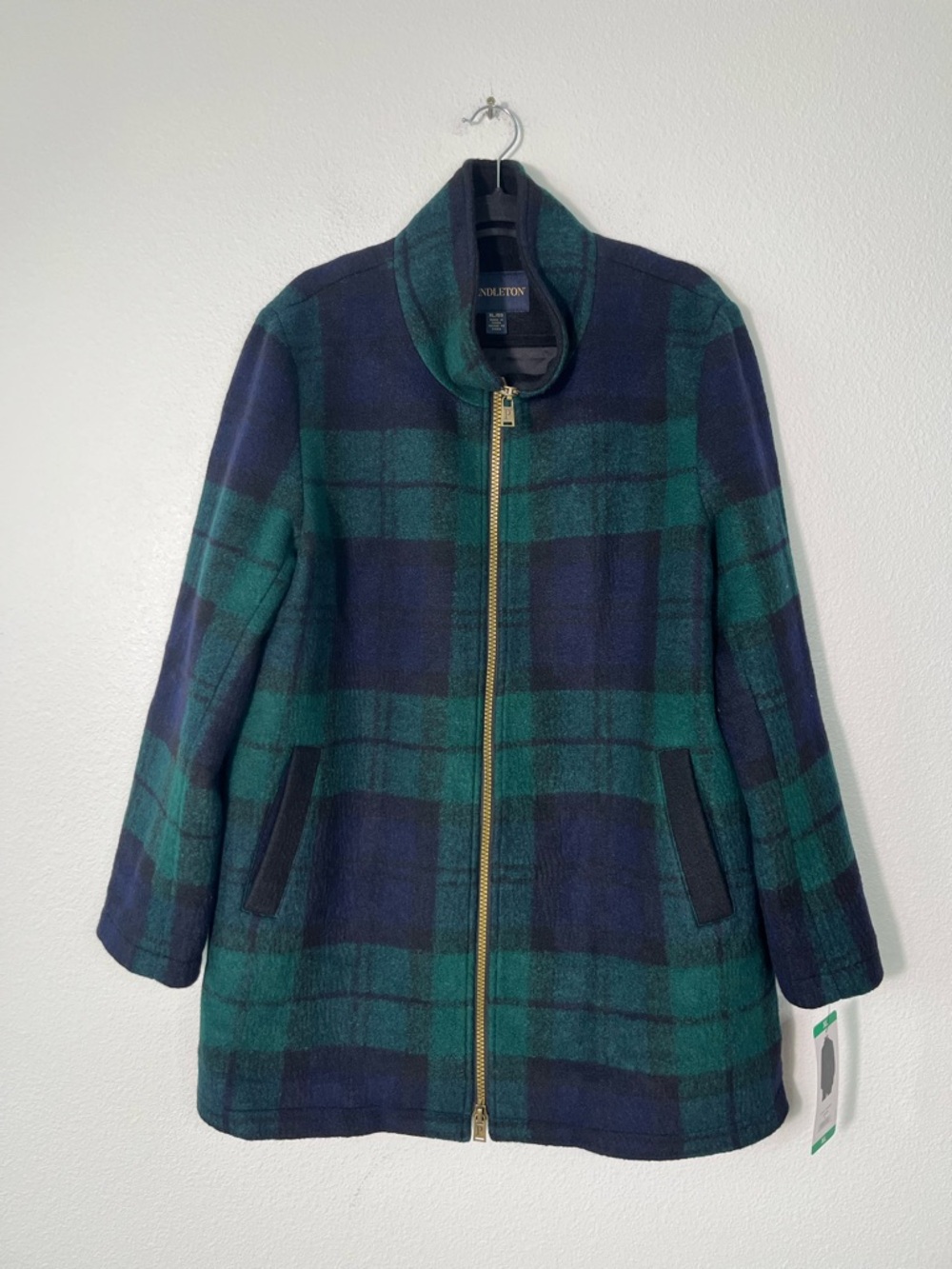 Pendleton Walker Wool Plaid Coat Women’s XL Green Blue Full Zip NEW